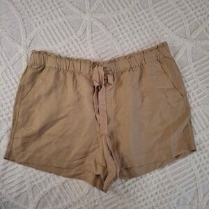 LOFT Womens XL Tan Linen Blend Paperbag Waist Drawstring Shorts Khaki Casual